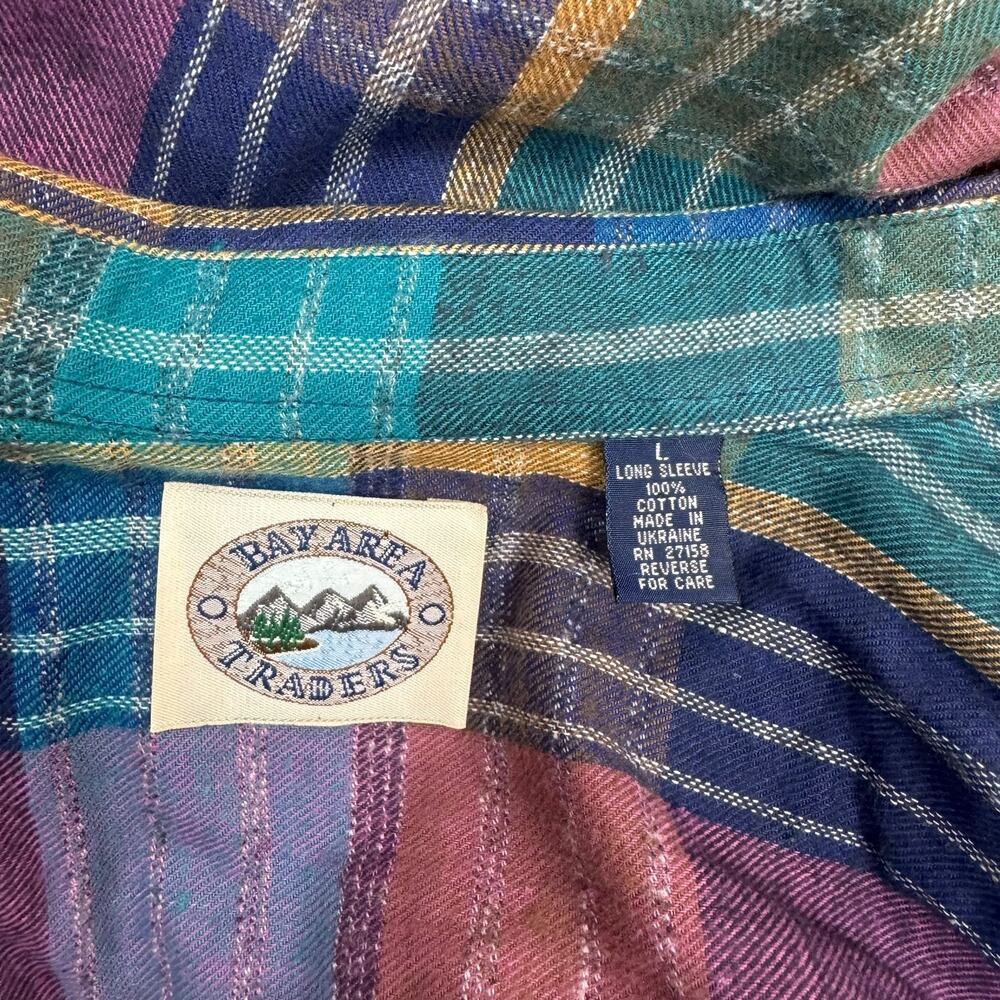 Bay Area Traders Men's L Plaid Flannel Shirt, Multicolor Button Down 100% Cotton - Picture 7 of 7